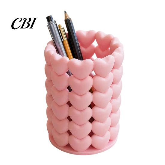 Decorative Pen Container 3D Printed Hollow Heart Holder, Aesthetic Stand, Girlish Love Stitching Stand Makeup Brush Multifunctional Storage