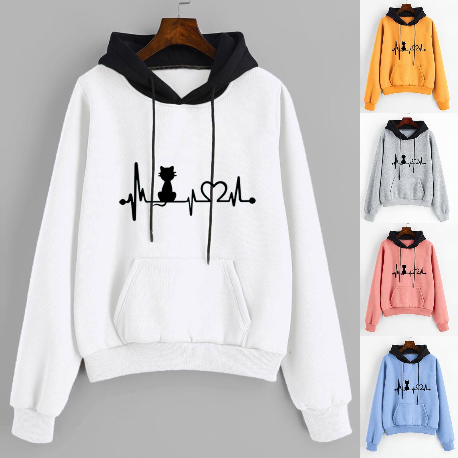 

Женская мода с длинным рукавом электрокардиограмма печать толстовка пуловер топ толстовка