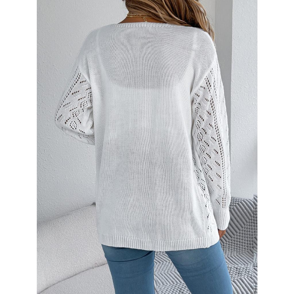 QICED Early Autumn Casual Hollowed-out Lantern Long-sleeved Cardigan Sweater Mid-length Coat Women's Wear