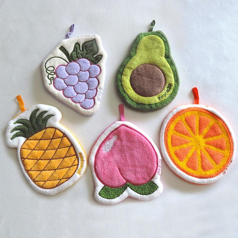 Cartoon Fruit Hand Towel Hanging Absorbent Bathroom Kerchief Coral Fleece Thickened Washcloth