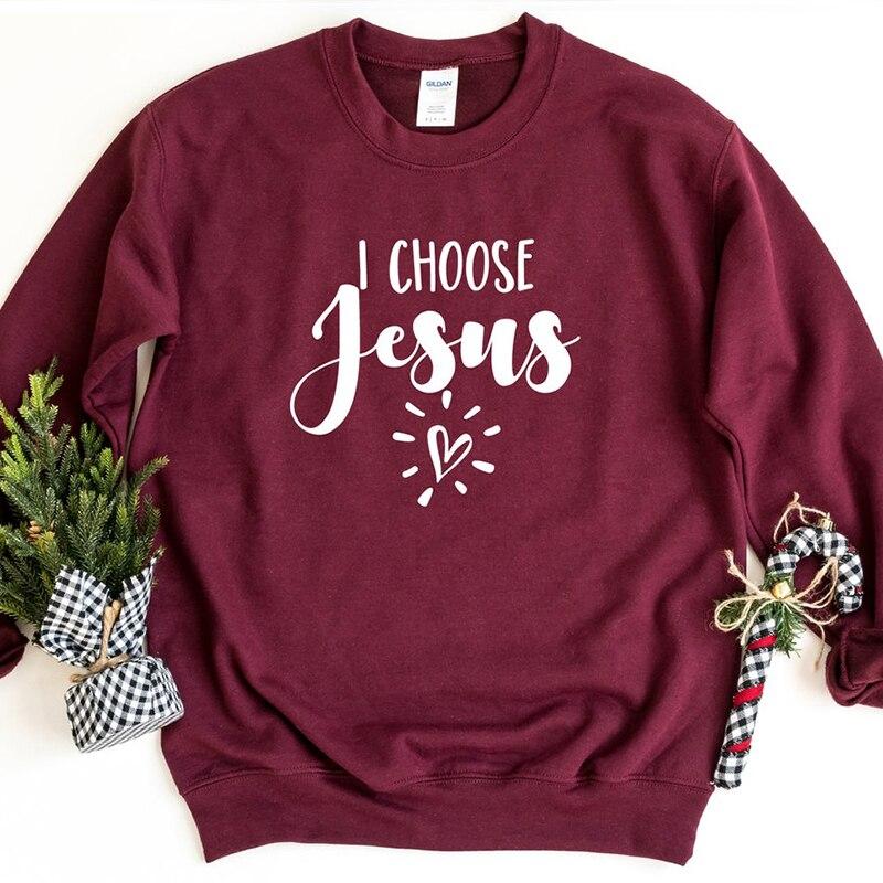 ICH Wählen Jesus Liebe Herz Gedruckt Frauen Sweatshirts O Hals Grafik Hoodies Motivation Kleidung Ostern Kirche Tops Dropshipping