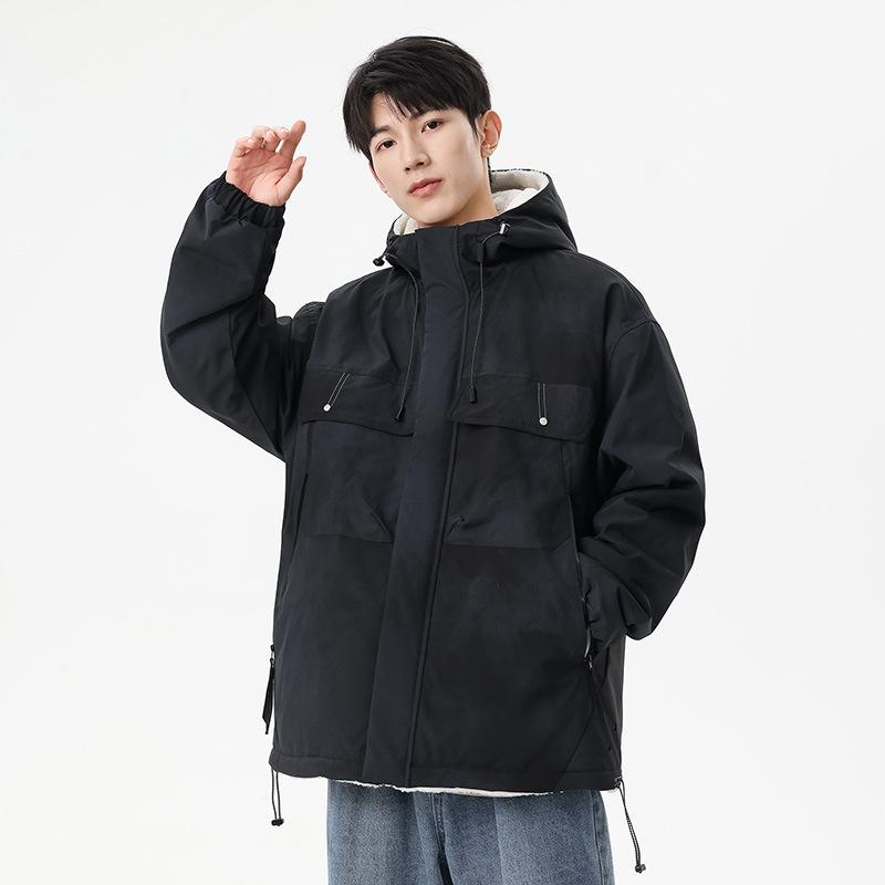 Men's Winter New Cotton-padded Clothes Men's Jackets Thickened Warm Trendy Brand Double-sided Wear Lamb Wool Cotton-padded Jackets Padded Jackets