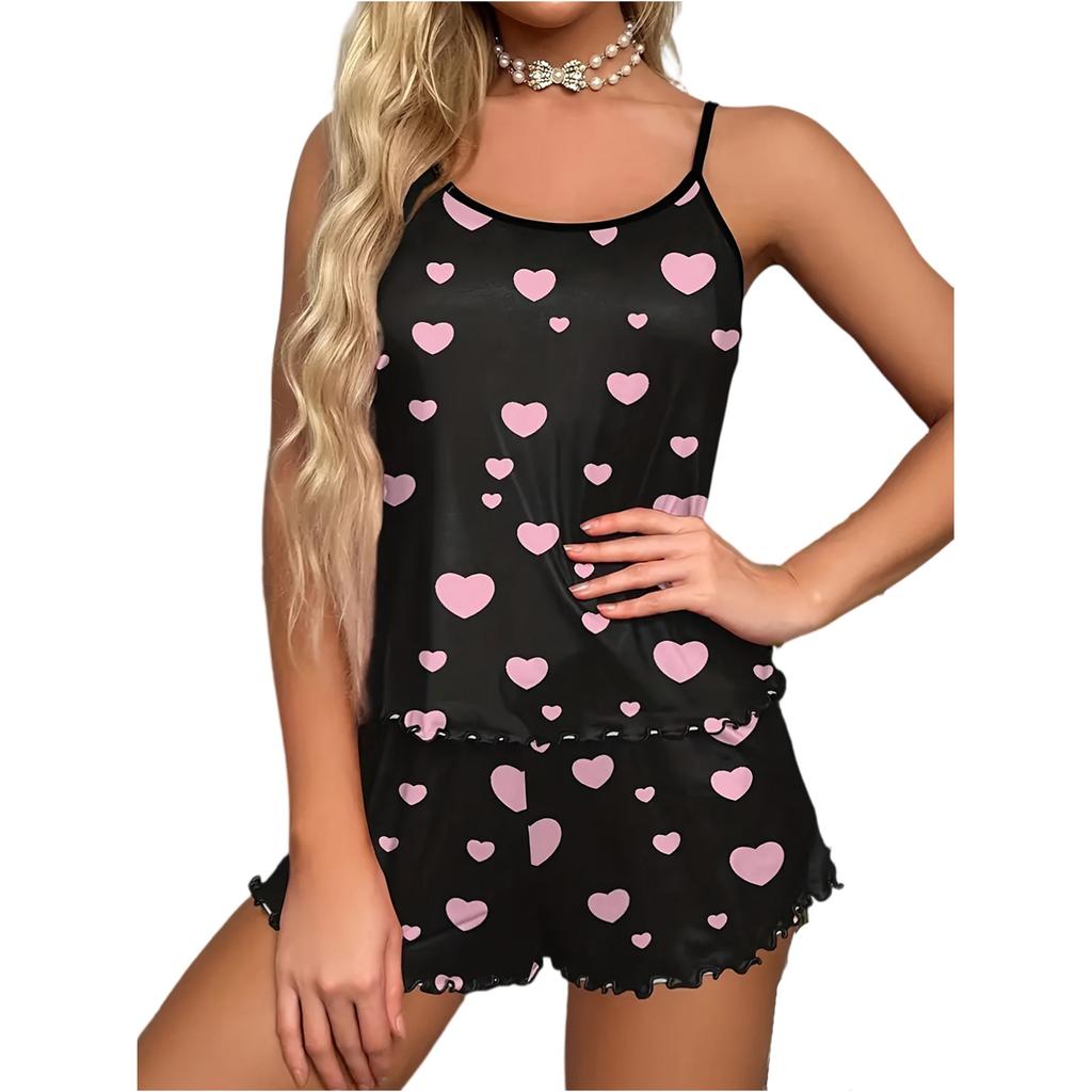 Ladies' Sleepwear, Sexy Suspender, Wavy Edge Shorts, Thin Sleepwear, Casual Home Wear, Heart Set