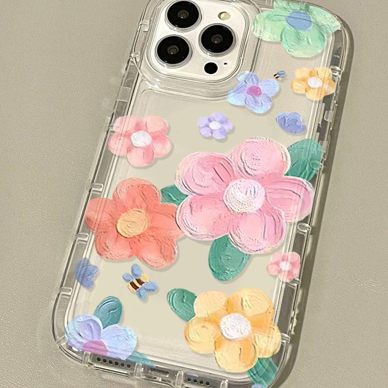 Silicone Transparent Phone Case For iPhone 11 16 13 15 Pro Max 14 12 XS X XR 7 8 Plus SE 16promax Shockproof Flower Funda Cover