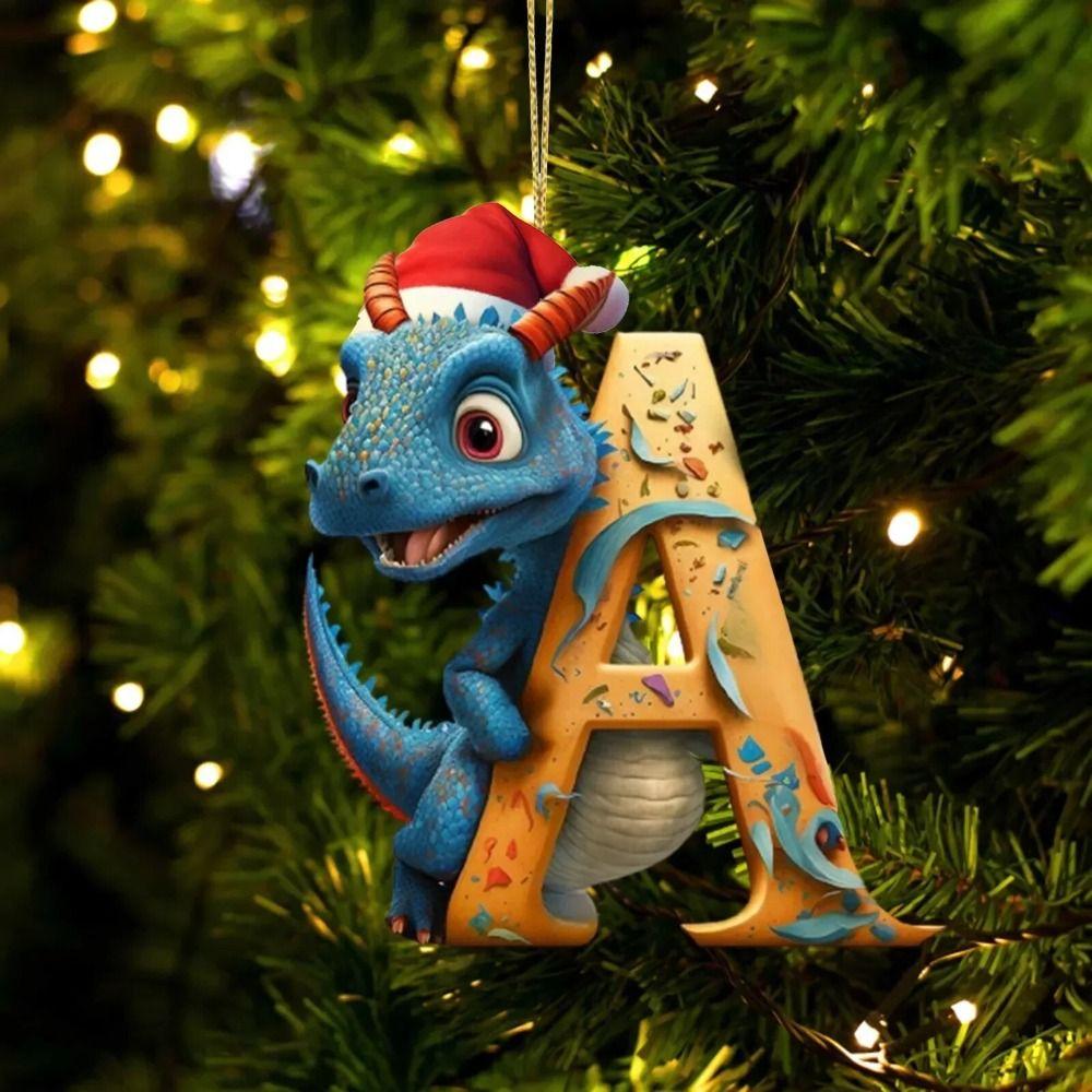 Acrylic 26 Letters Christmas Dragon Pendants Printed Pattern Christmas Tree Pendants  New Year