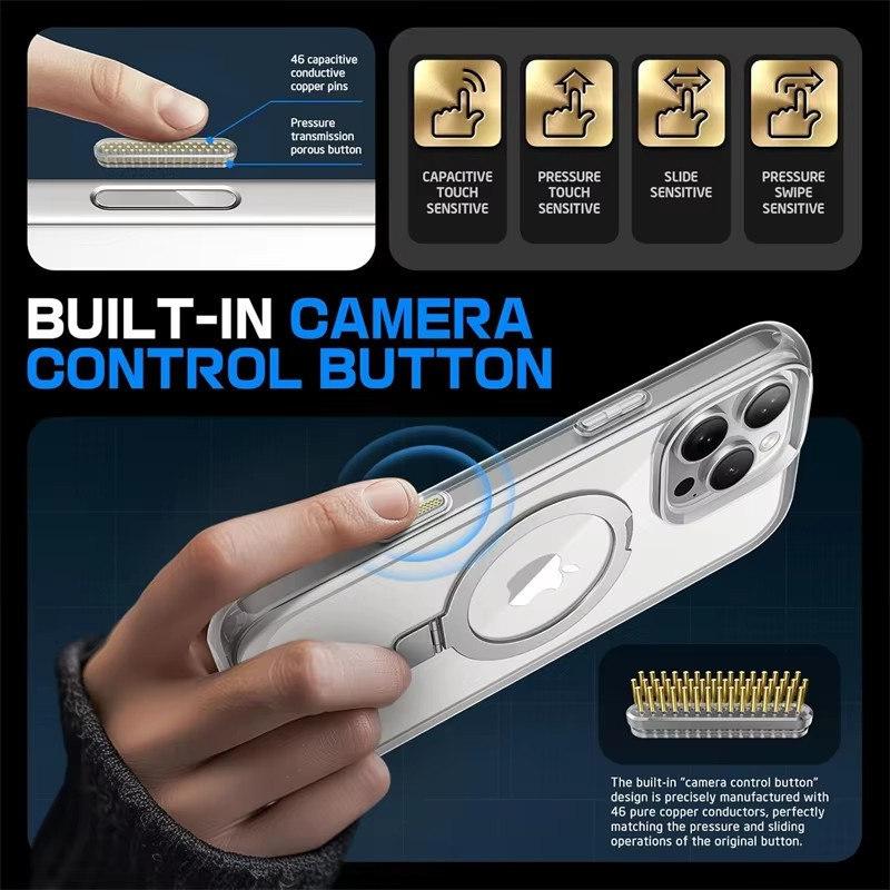 Magnetic Clear with Camera Control Button Macsafe Stand Case for IPhone 16 Pro Max Plus 16Pro 16Plus IPones Magsafe Holder Cover
