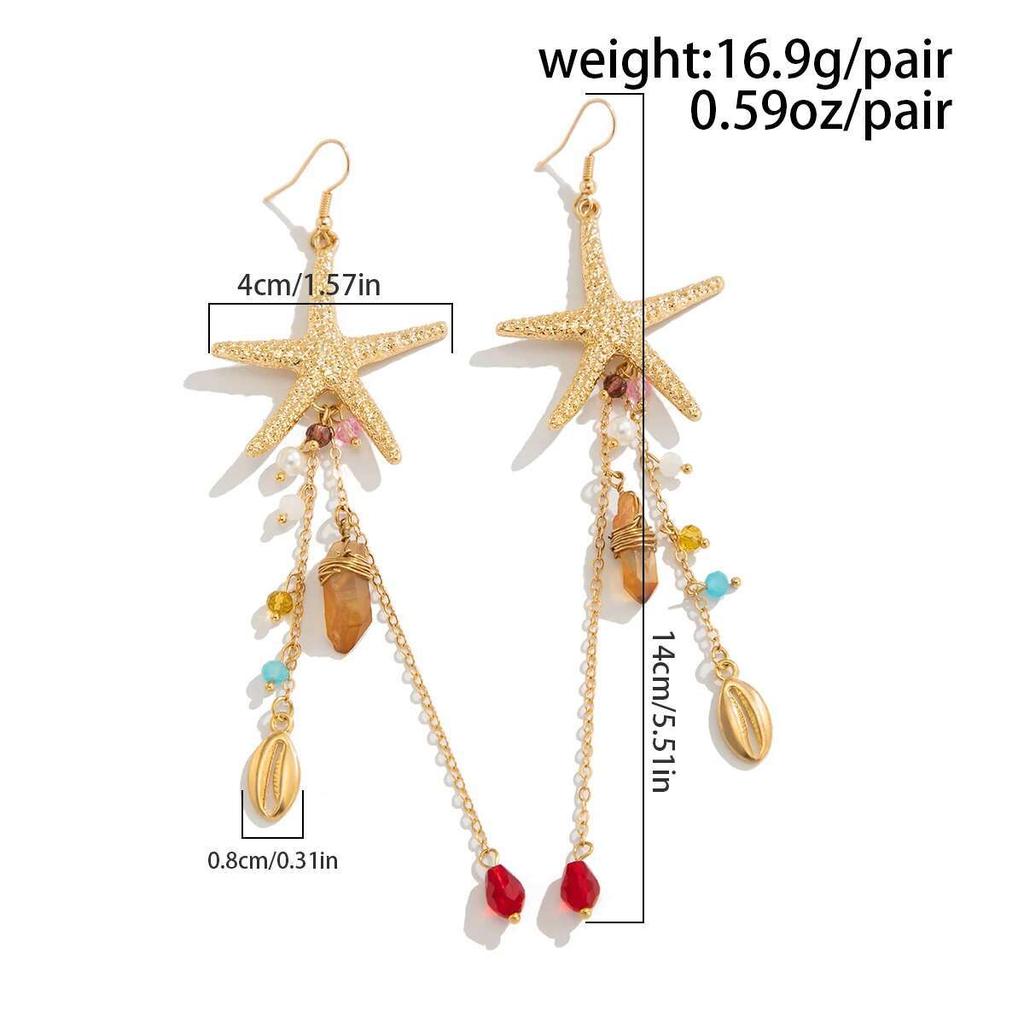 Salircon Boho Seestern Muschel Lange Quastenohrringe Damen 2026 Sommer Strandurlaub Goldfarbe Quallenohrringe Schmuck Geschenk