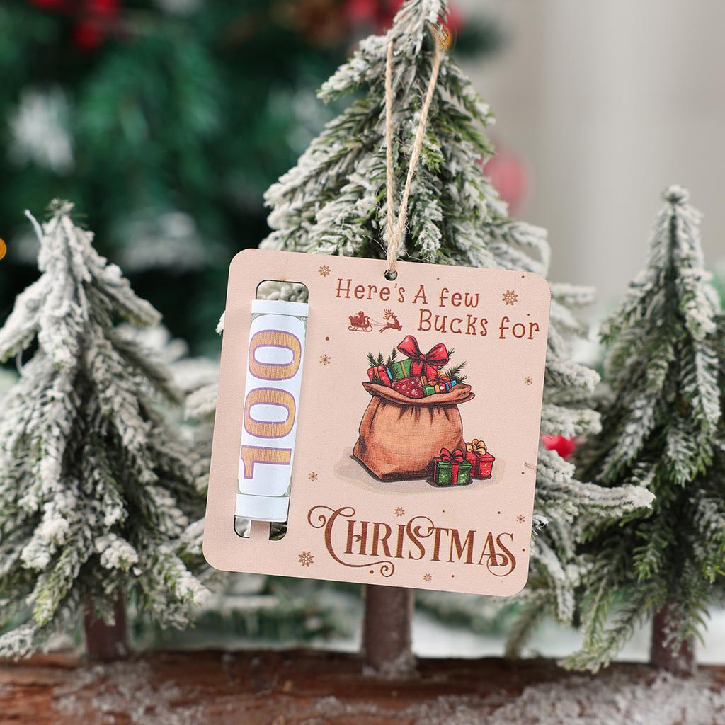 Christmas Santa Claus Wooden Money Card Pendant Merry Christmas Decor for Home 2025 Navidad Xmas Tree Ornament New Year 2026