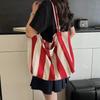 Women Striped Shoulder Bag Simple Carrying Bag Large Capacity Stylish Shoulder Purse Casual Shopping Bag Canvas Commuting Bag