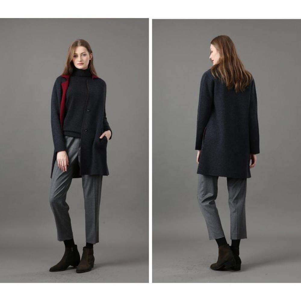 Furina Herringbone Jacquard Knit Coat Tailored Collar