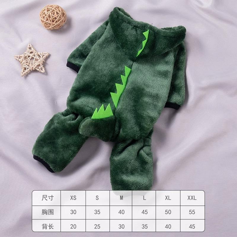 

Warm Blue Dinosaur Hooded Coat for Small Medium Dogs Pet Clothing Dog Cat Autumn and Winter Thickened Dog One-piec CoatPetClothe S
