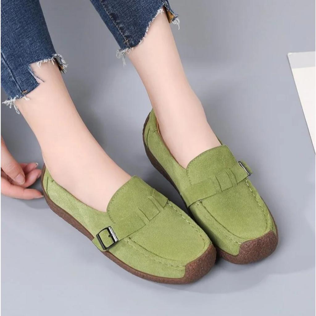 Women Mother Female Lady Cow Suede Genuine Leather Shoes Flats Loafers Slip On Spring Moccasins Plus Size 43 42