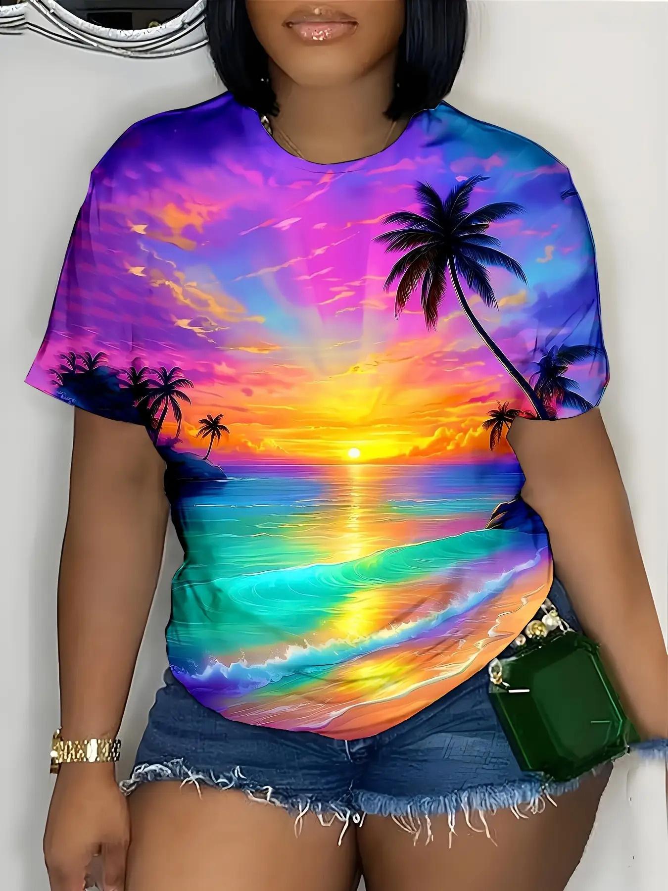 

Women s Tropical Beach T-Shirt - Casual Vacation Top - Comfortable Everyday Wear 5XL