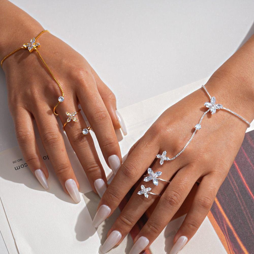Elegant Adjustable Flower Bracelets Adjustable Bracelet Ring Set  Daily Wear
