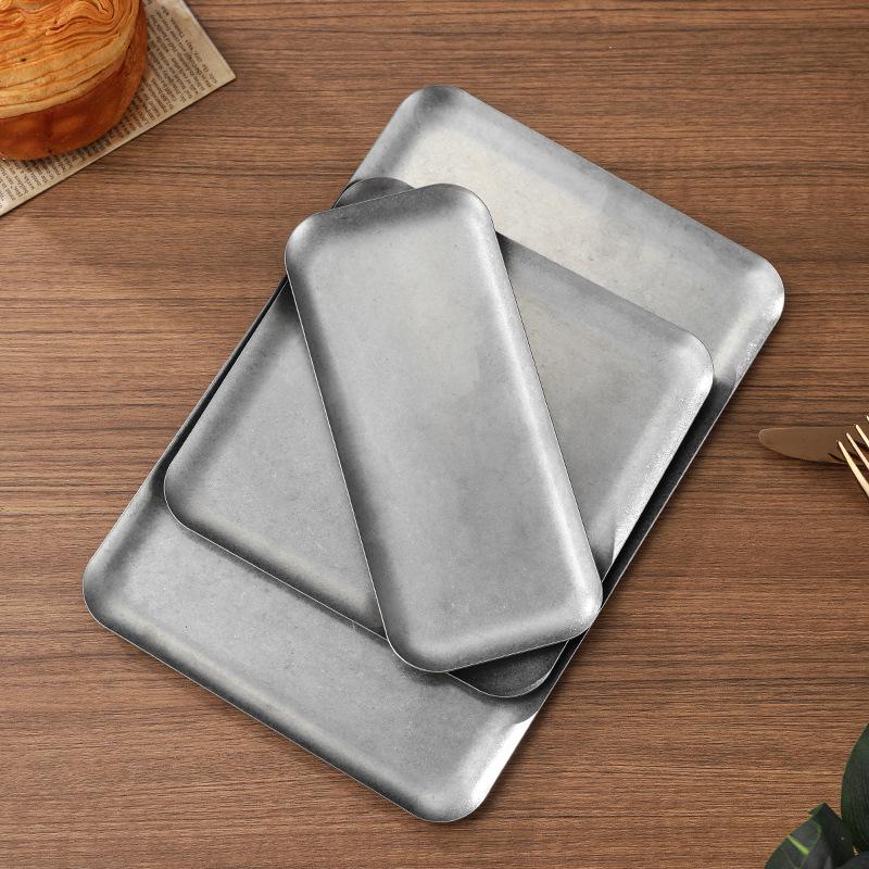 Korean Style Gold 304 Stainless Steel Rectangular Tray with Straight Edges: Perfect for Barbecue, Desserts, and Cakes