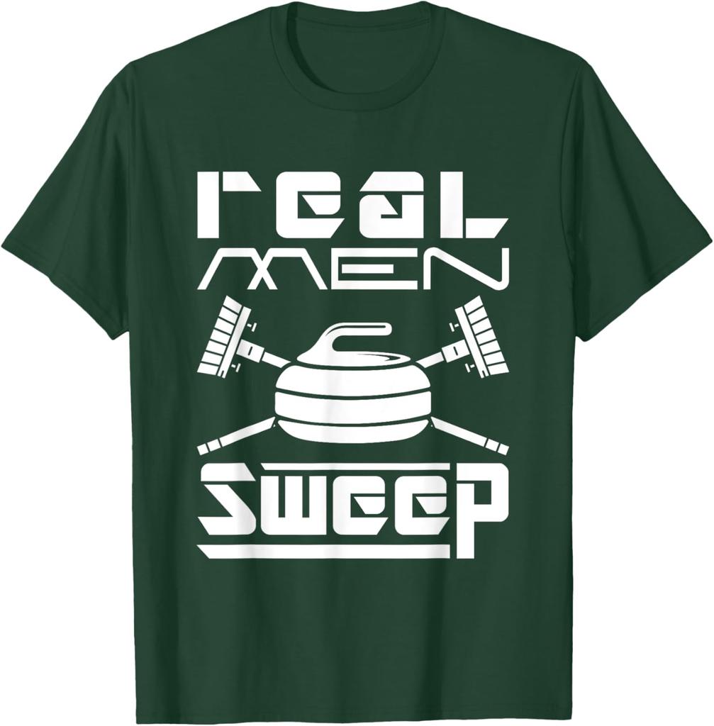 Real Men Sweep Curling Graphic Tee Cotton Short Sleeve Casual TShirt Gift for Men