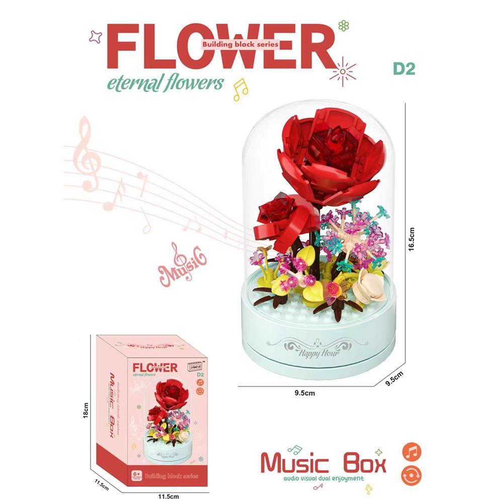 3D Moc Block-Assembled Plastic Flower Carousel Music Box - Sunflower Rose Cake Ferris Wheel Gift For Adults  Girls