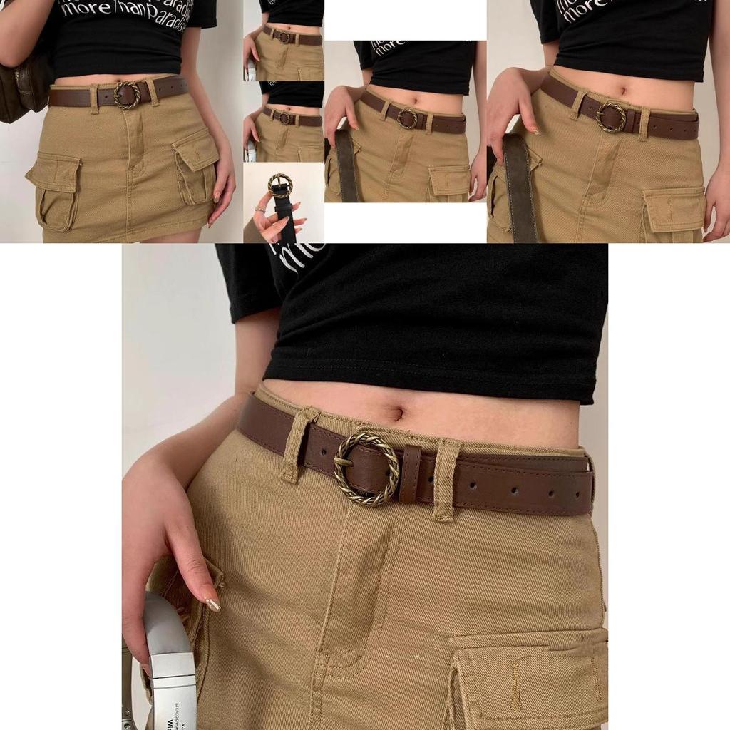 Vintage American Style Womens Versatile Pu Belt With Trendy Round Buckle Design