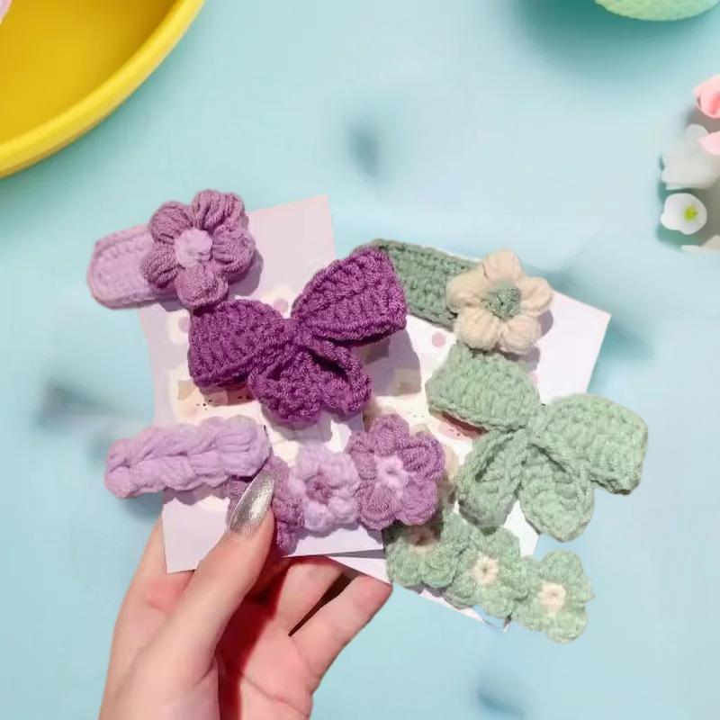 4Pcs Cute Knit BB Hair Clips Handmade Flower Bow Bang Clips for Kids Perfect for Christmas Festival Celebration