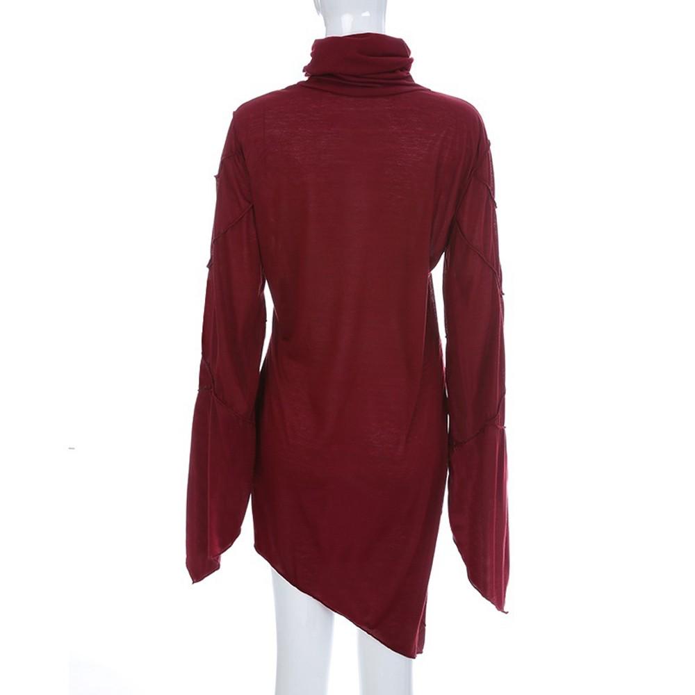 Damen Slim Einfarbig Rollkragen Schalkragen Asymmetrische Ärmel Schräger Saum Tops Bluse