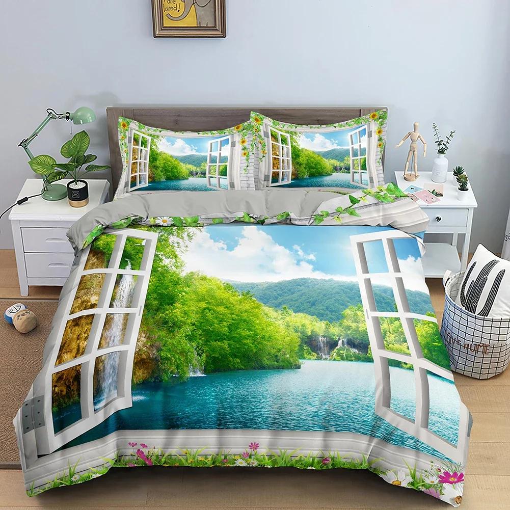 Seaside Landscape Bedding Set Oil Artistic Duvet Cover With Pillowcase Adults Kids Queen King Sizes Creative Quilt Cover 2/3PCS