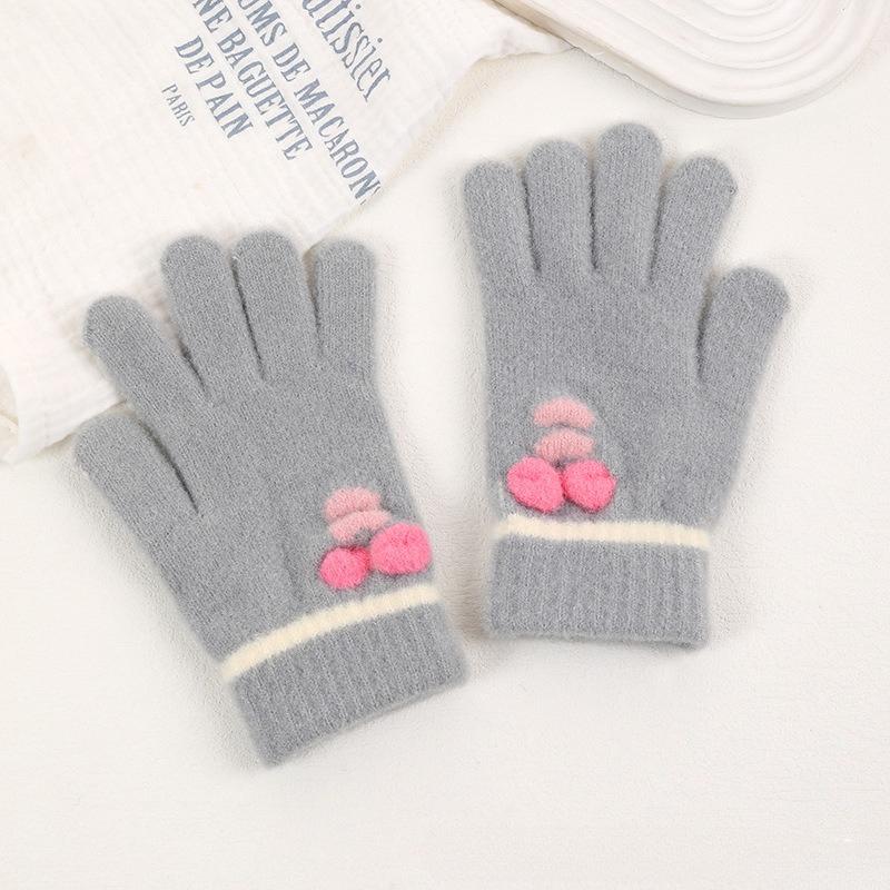 

Korean Baby Wool Five Finger Gloves Unisex Kids School Children Cold Proof Knit Winter Mittens серый