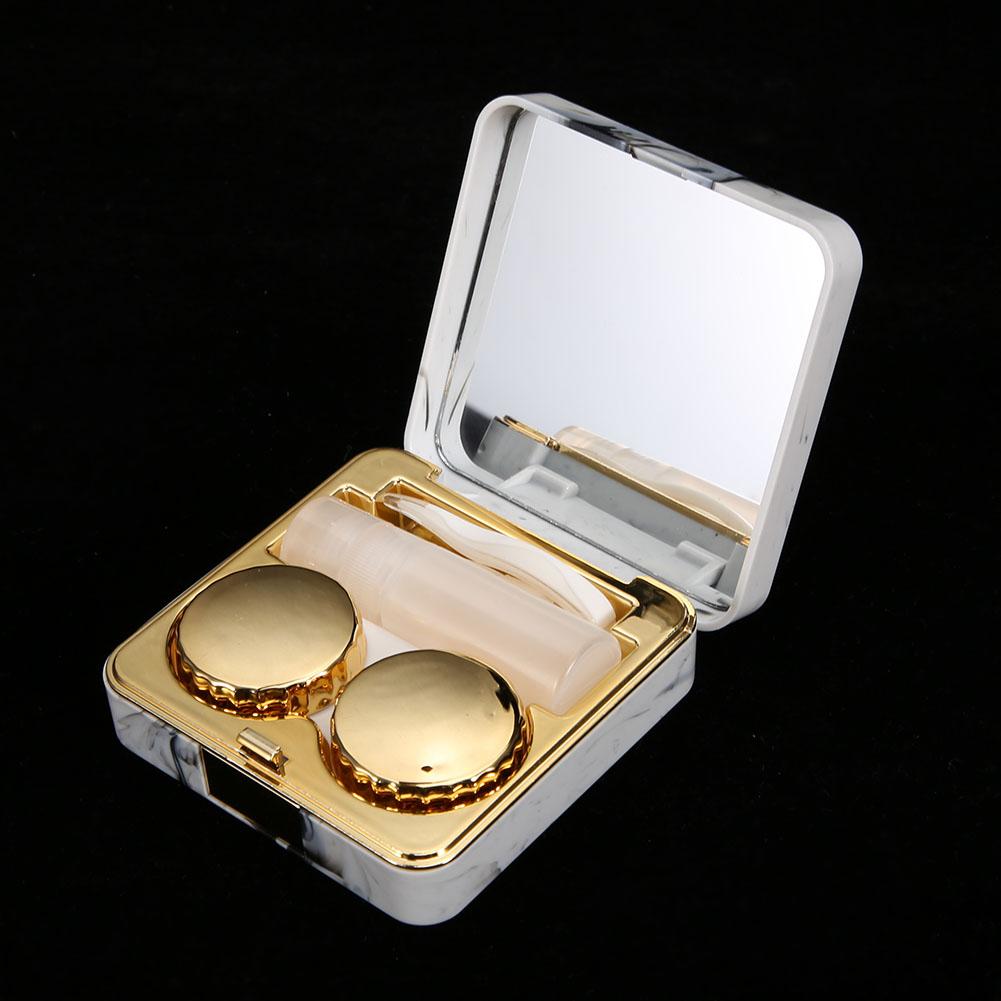 Portable Marble Surface Mirror Square Soaking Contact Lens Case Golden