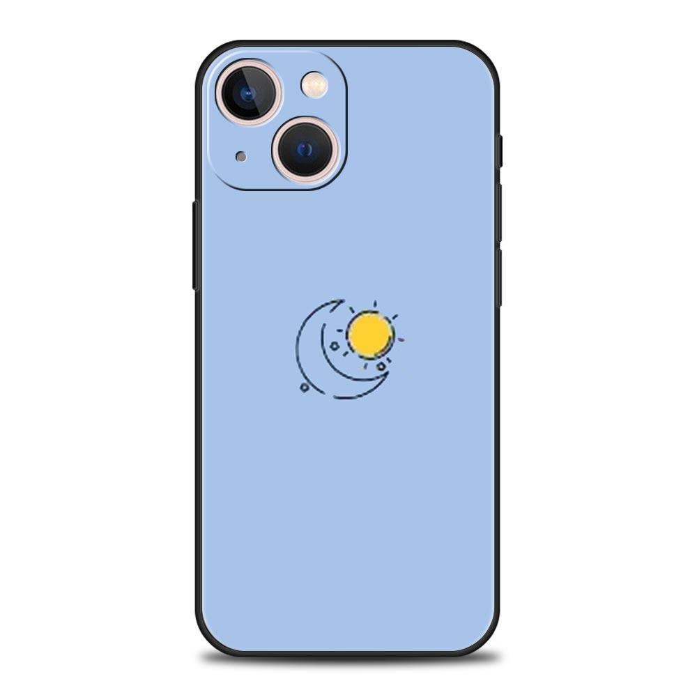 Minimalist Cartoon Sun Moon Phone Case For iPhone 16 13 15 14 12 11 Pro MAX XR X SE XS 7 8 Plus Soft TPU Shell Cover