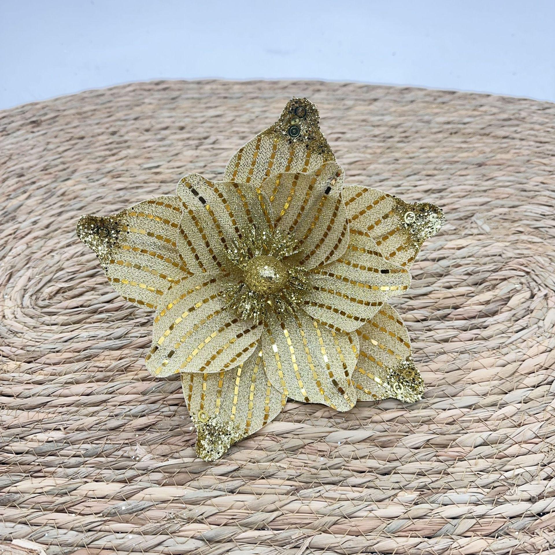 Red, Gold, and Silver Glitter Christmas Flower Decorations - Perfect for Tree and Party Décor золотой