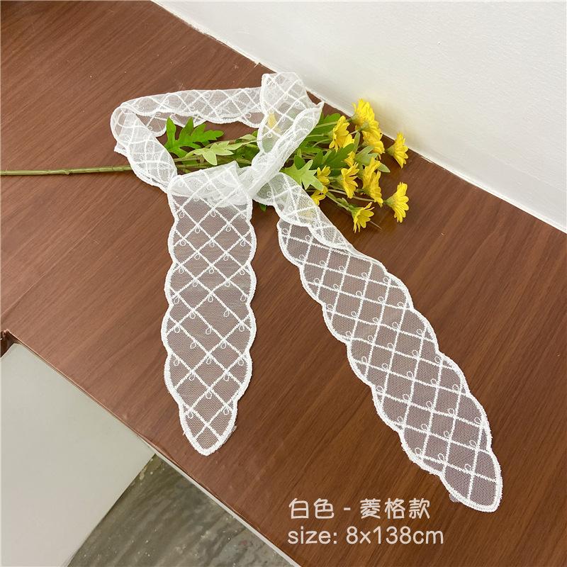 Fashion Solid Color Lace Embroidery Women's Hair Scarf Korean Style Hair Long Ribbons Scarf Hair Bands  Headwear