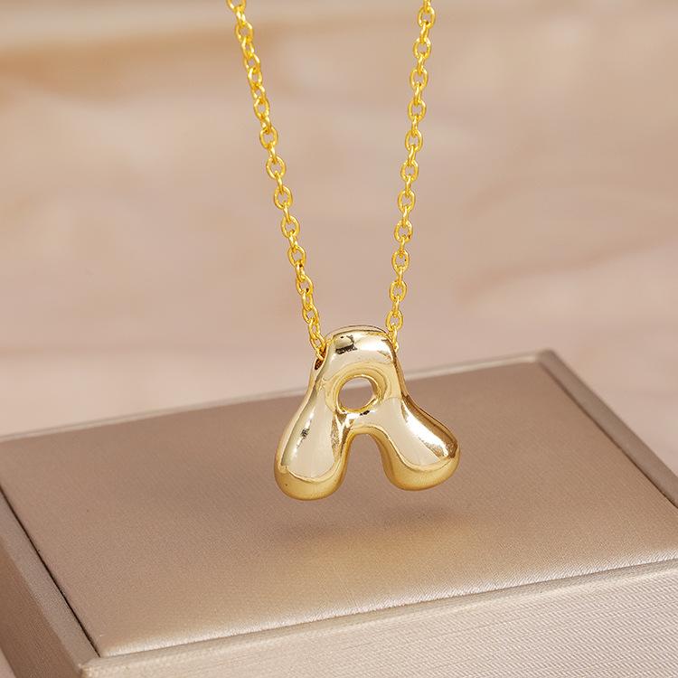 Cross-border Hot Copper Glow Balloon Bubble Cute Chubby 26 English Letter Bamboo Chain Pendant Necklace Women