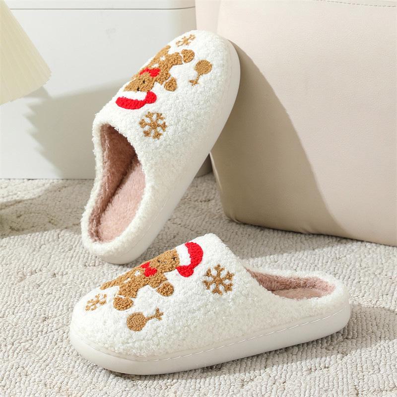 Women's Non-Slip Snowflake Gingerbread Cotton Slippers for Indoors