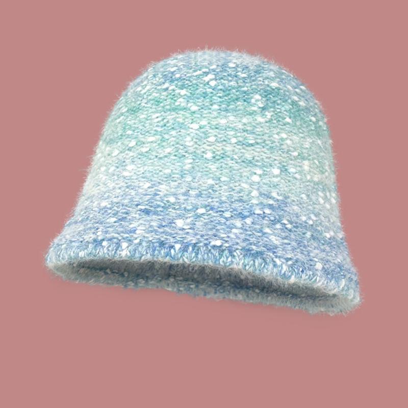 

Универсальный Стиль Шапка Милая Блестящая Градиентная Теплая Вязаная Шапка-Ведро синий