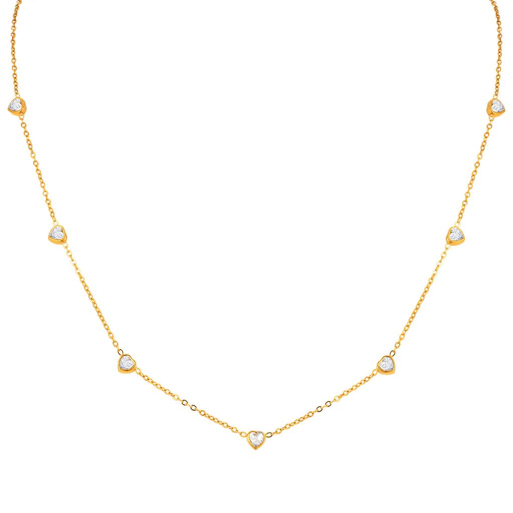 Windiges zartes Schlüsselbein-Kettchen, Edelstahl Herzförmige glänzende Zirkonia Flache Kreuzkette Leichter Luxus Halskette Nc-2331