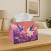 A Whimsical Tissue Box Holder Featuring an Illustration of Birds Soaring Over Wildflowers - a Multifunctional Napkin Dispenser Suitable for Home Parti