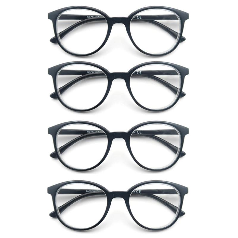 Round Reading Glasses Women Readers Eyeglasses Classic Frame Flexble Plastic Spring Hinge Lightweight Wear With Diopter +1.0~4.0