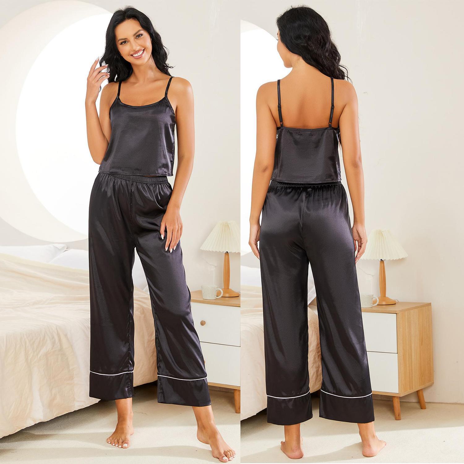 Женские атласные пижамы из трех предметов — фото 4