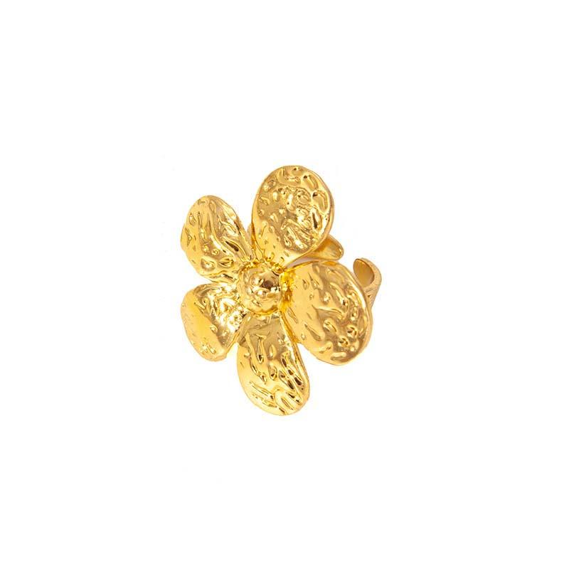 Stainless Steel Exaggerated Texture Large Flower Rings for Women Men Vintage Gold Color Adjustable Open Rings Party Jewelry Gift