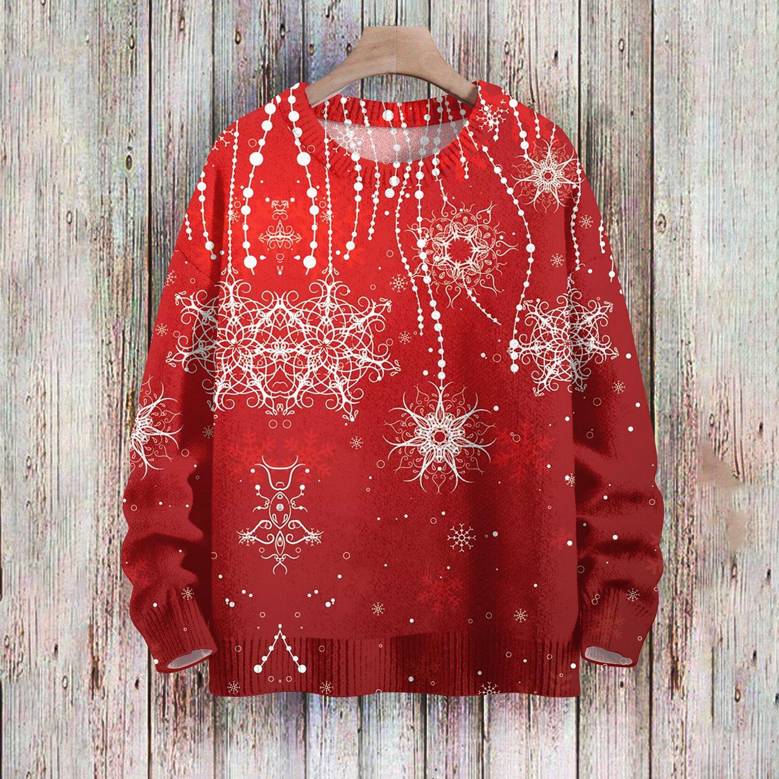 

Рождественские толстовки для женщин Вязаный свитер Милая рубашка Осенний свитер с круглым вырезом Топы XL