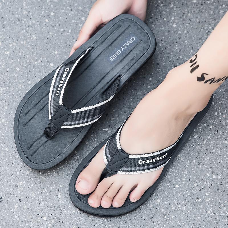 New Summer Men's Flip-flops Size 40-45 Simple Versatile Mixed Color Striped Slippers Outdoor Non-slip Comfortable Male Sandals