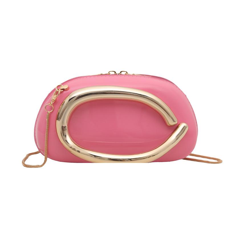 Hand-held Dinner Bag Small Square Box Bag Gilded Metal Handle Chain Crossbody Evening Dress Bag