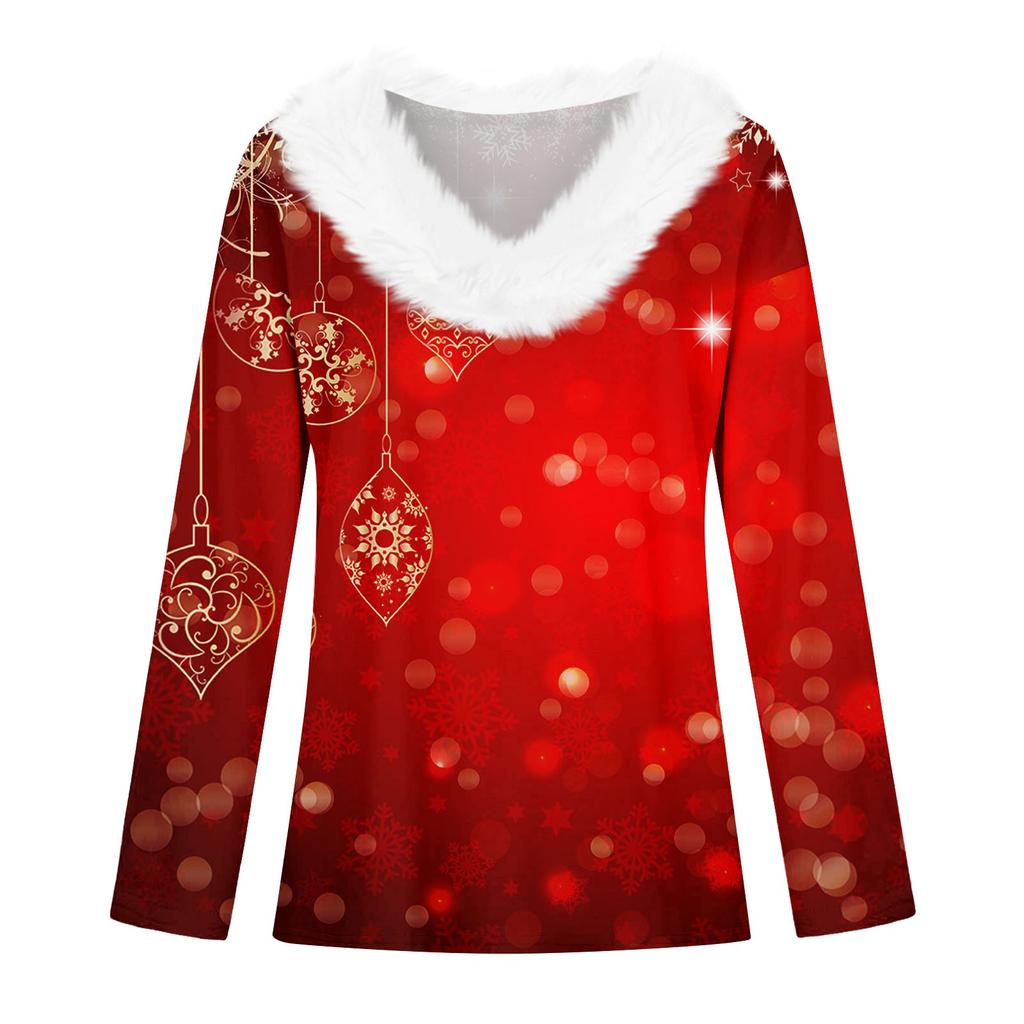 Women's T Shirt Tee Christmas Shirt Long Sleeve Party Christmas Collar V Neck Top