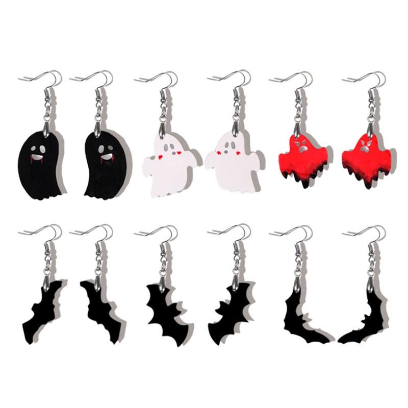 Diy Crystal Epoxy Mold Earrings Jewelry Mold Hanging Pendant Decoration Halloween Pumpkin Bat Mirror Silicone Mold