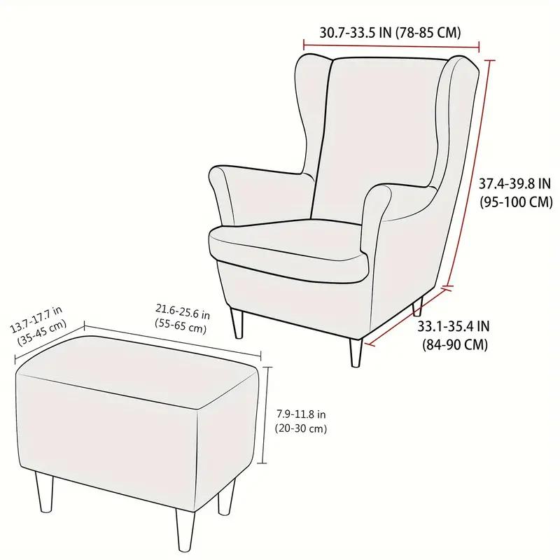 3pcs/set Solid Color Elastic Wing Chair Covers Water Repellent Stretch Wingback Chairs Protector Covers with Ottoman Cover