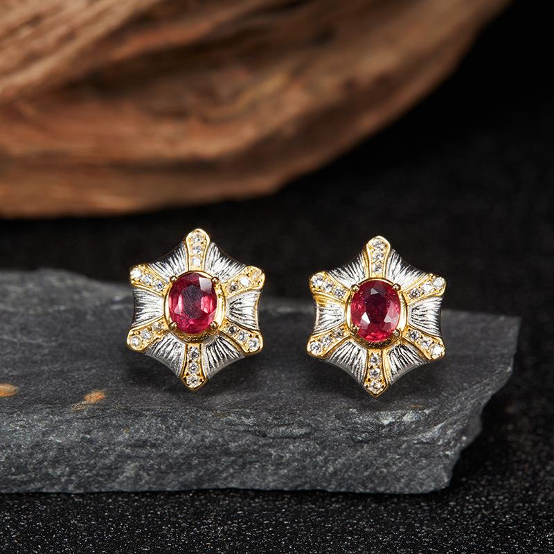 Premium S925 Sterling Silver Natural Gemstone Colored Treasure Stud Earrings Color Separation Does Not Fade Jewelry
