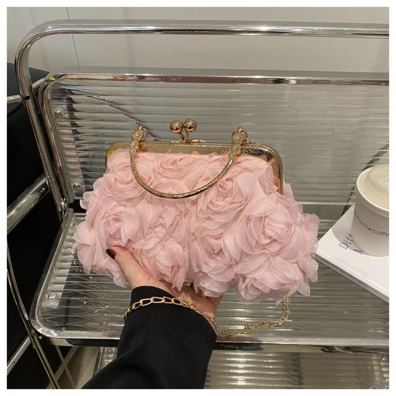 Chiffon 3D Flower Banquet Bag Fashion Evening Bags Luxury Women Chain Shoulder Bag Fashion Clutch Handbag Trendy Crossbody Bag