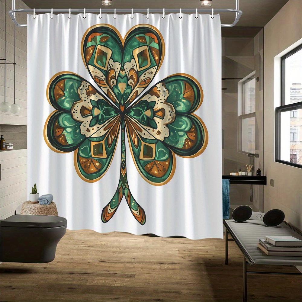 St. Patrick s Day Shower Curtain - Shamrocks, Green Hat & Floral Design, Rustic Trendy Bathroom Decor, 70.8Inx70.8In W90XH180cm