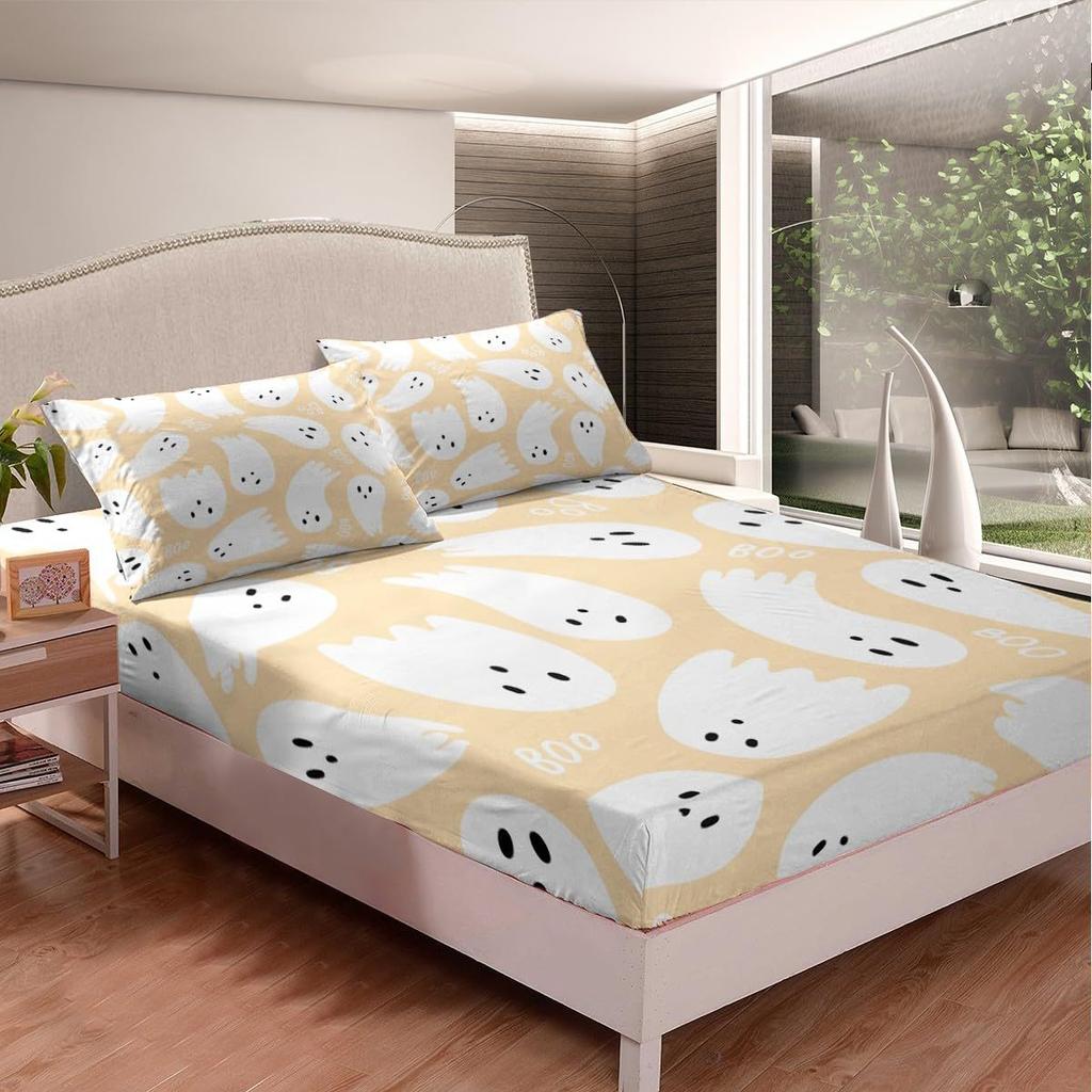 Halloween Ghost Pattern Bed Hat Three-Piece Digital Printing Bedding Bed Hat Three-Piece Set Children And Adults