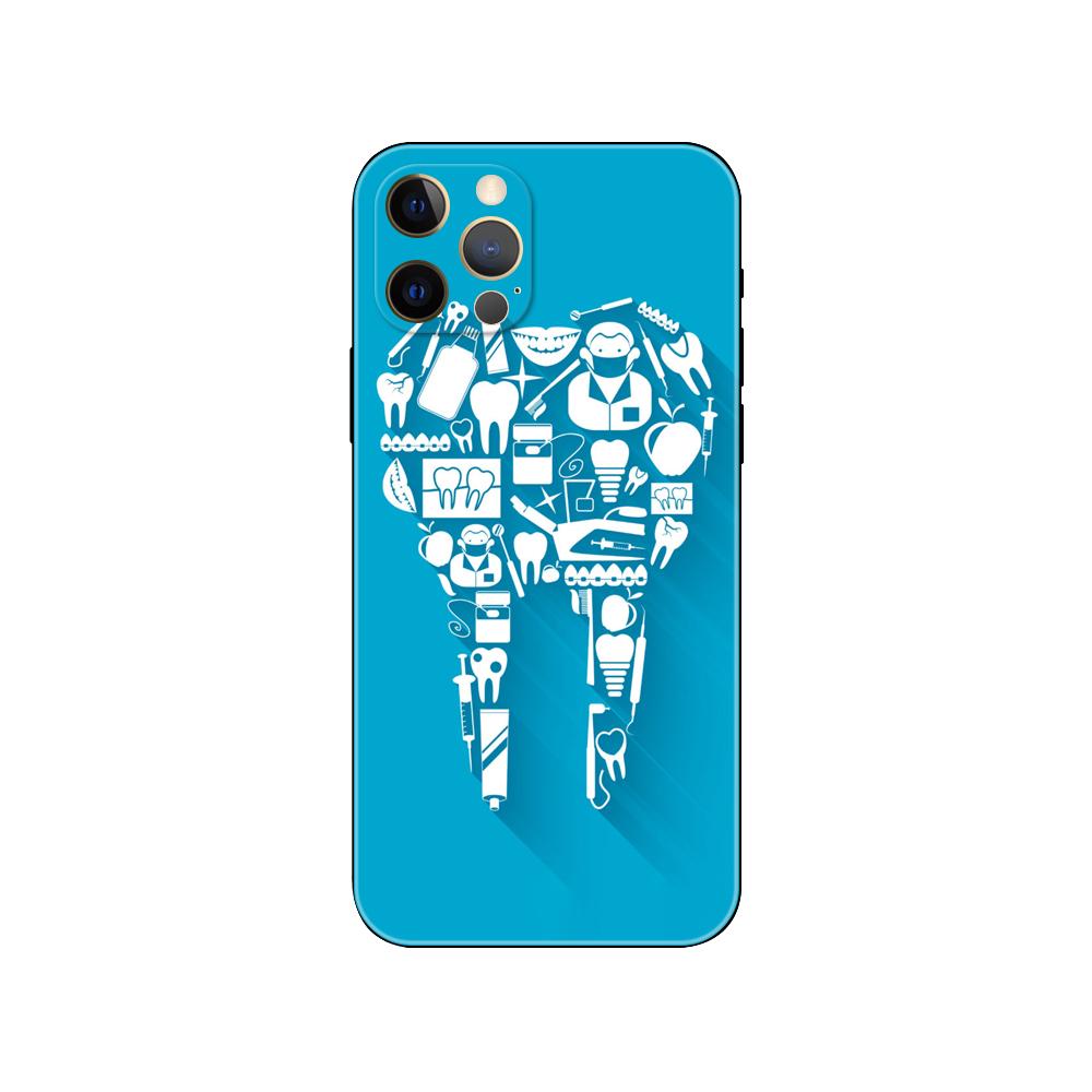 Cute Cartoon Dentist Tooth Phone Case for Iphone 5 5s 2020se 6 6s 7 8 Plus X 10 XR XS 11 12 13 Mini Pro MAX Black Tpu Back Cover