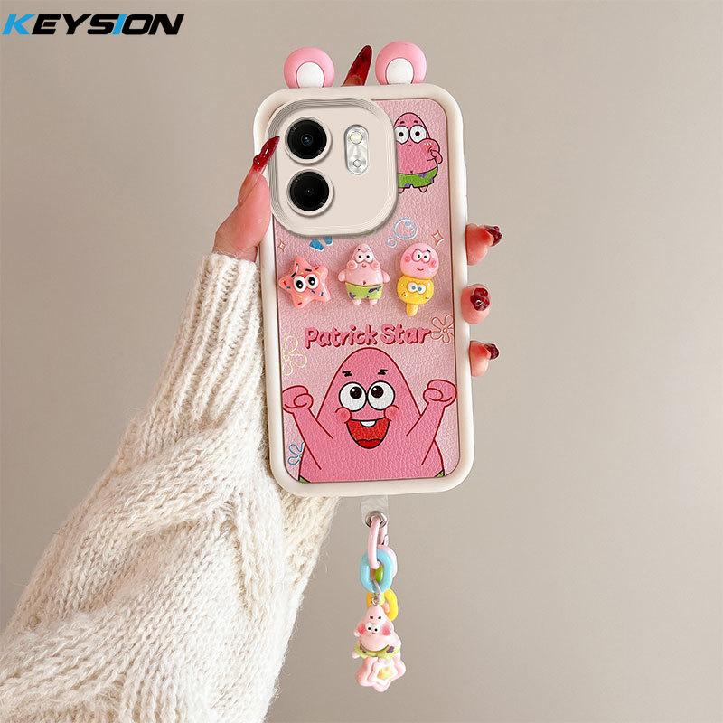 KEYSION Cute Ear 3D Cartoon Case for Infinix Hot 50i with Bracelet Soft Silicone Shockproof Phone Cover for Infinix Smart 9 HD